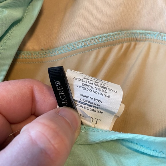 J. Crew Skirted Twist Top Ruched Bandeau Seafoam Swimsuit - Picture 5 of 15